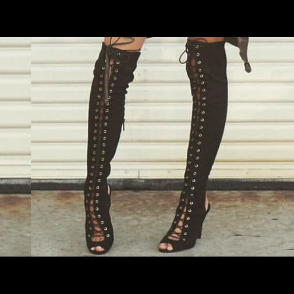 Lace up thighs high heels